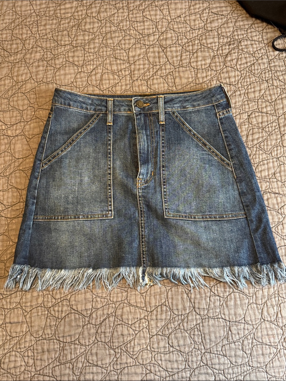 Just Black Denim A-Line Mini Skirt with Frayed Hem - Blue